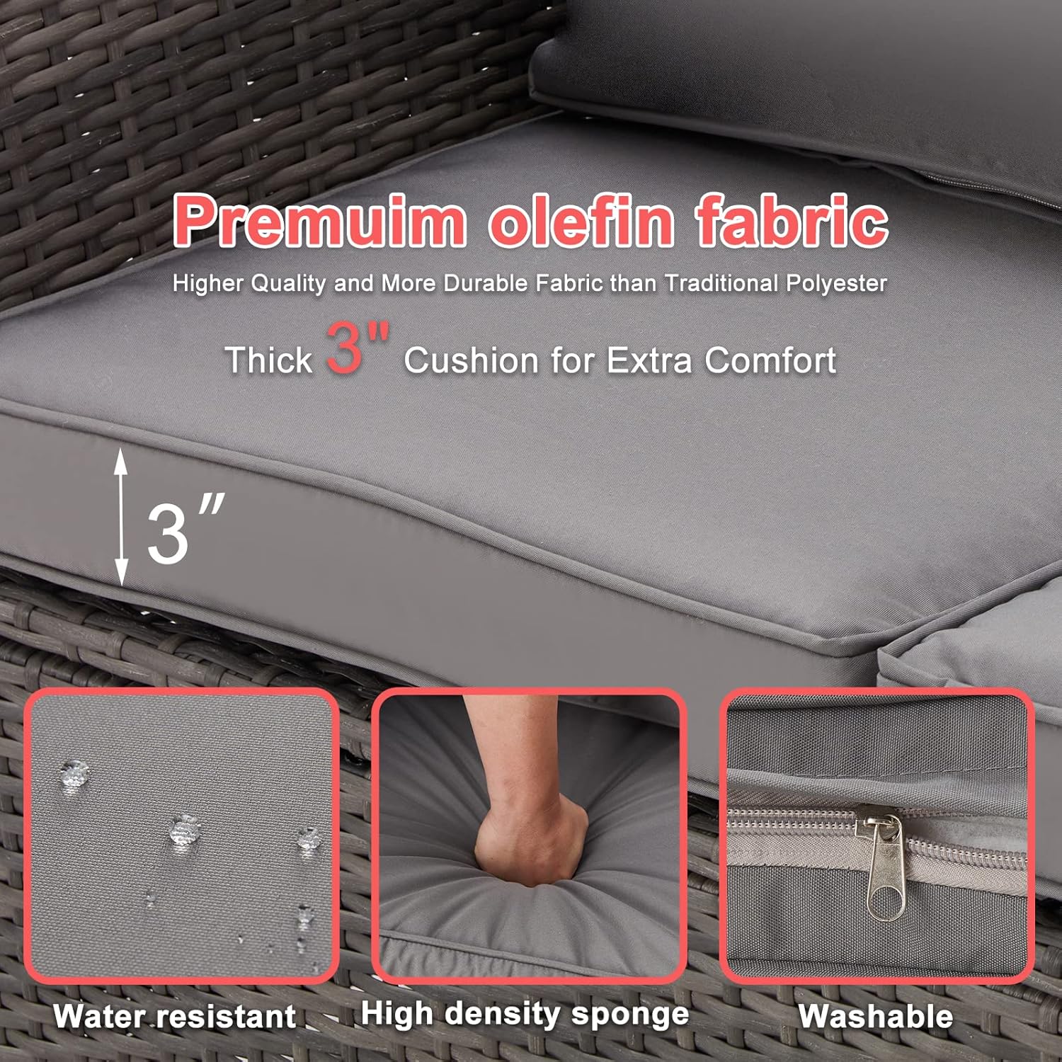 GYUTEI 6 Piece Patio Furniture Set Outdoor Sectional Sofa Conversation Sofa Set with All-Weather Rattan Wicker for Porch Lawn Garden(Grey) Visit The Store - Image 5