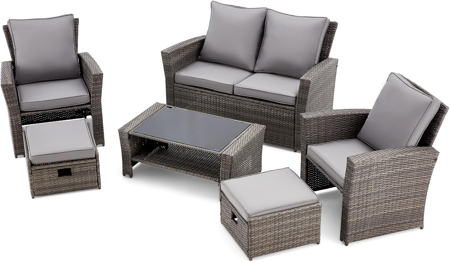 GYUTEI 6 Piece Patio Furniture Set Outdoor Sectional Sofa Conversation Sofa Set with All-Weather Rattan Wicker for Porch Lawn Garden(Grey) Visit The Store - Image 9