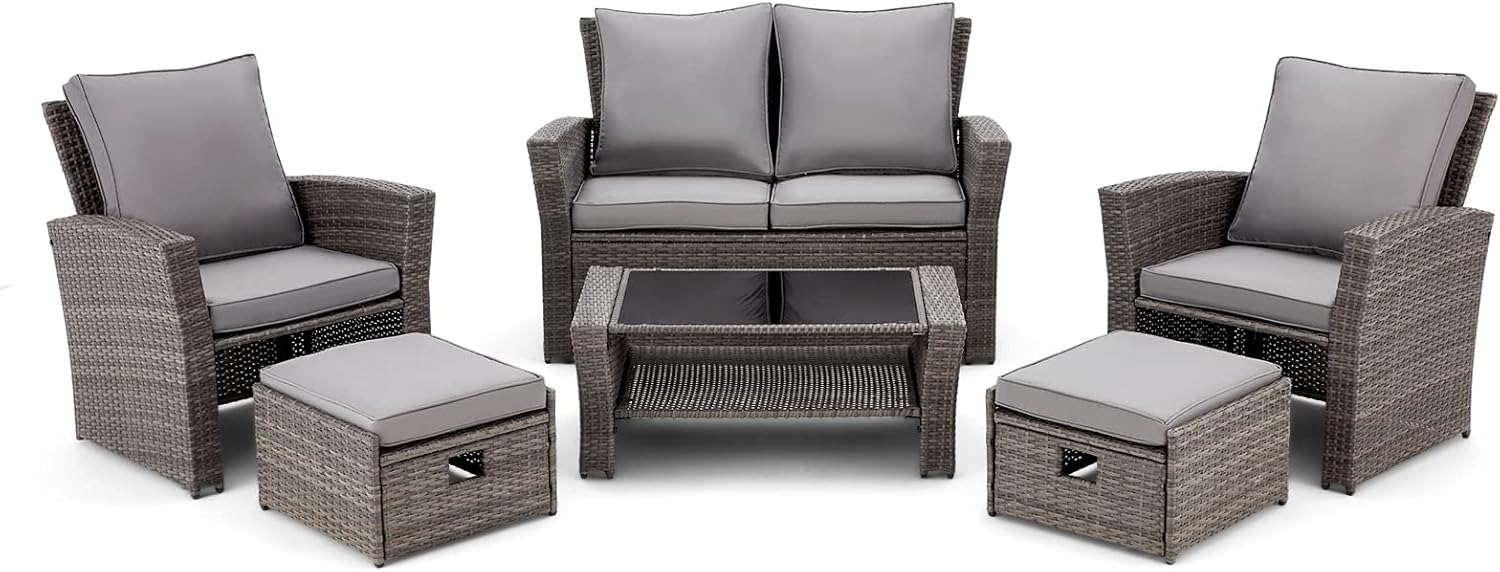 GYUTEI 6 Piece Patio Furniture Set Outdoor Sectional Sofa Conversation Sofa Set with All-Weather Rattan Wicker for Porch Lawn Garden(Grey) Visit The Store - Image 3