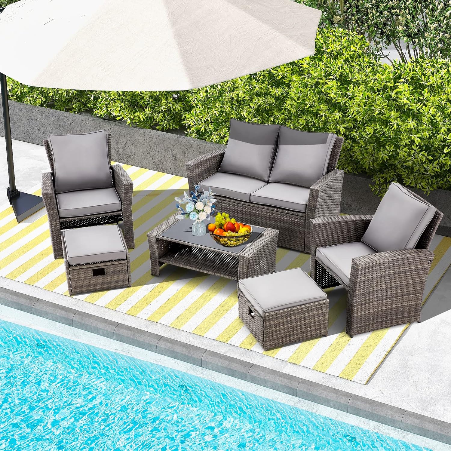 GYUTEI 6 Piece Patio Furniture Set Outdoor Sectional Sofa Conversation Sofa Set with All-Weather Rattan Wicker for Porch Lawn Garden(Grey) Visit The Store