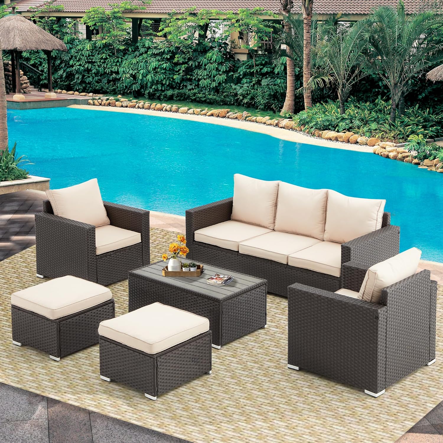 GYUTEI 6 Piece Patio Furniture Set Outdoor Sectional Sofa Conversation Sofa Set with All-Weather Rattan Wicker for Porch Lawn Garden(Grey) Visit The Store - Image 10
