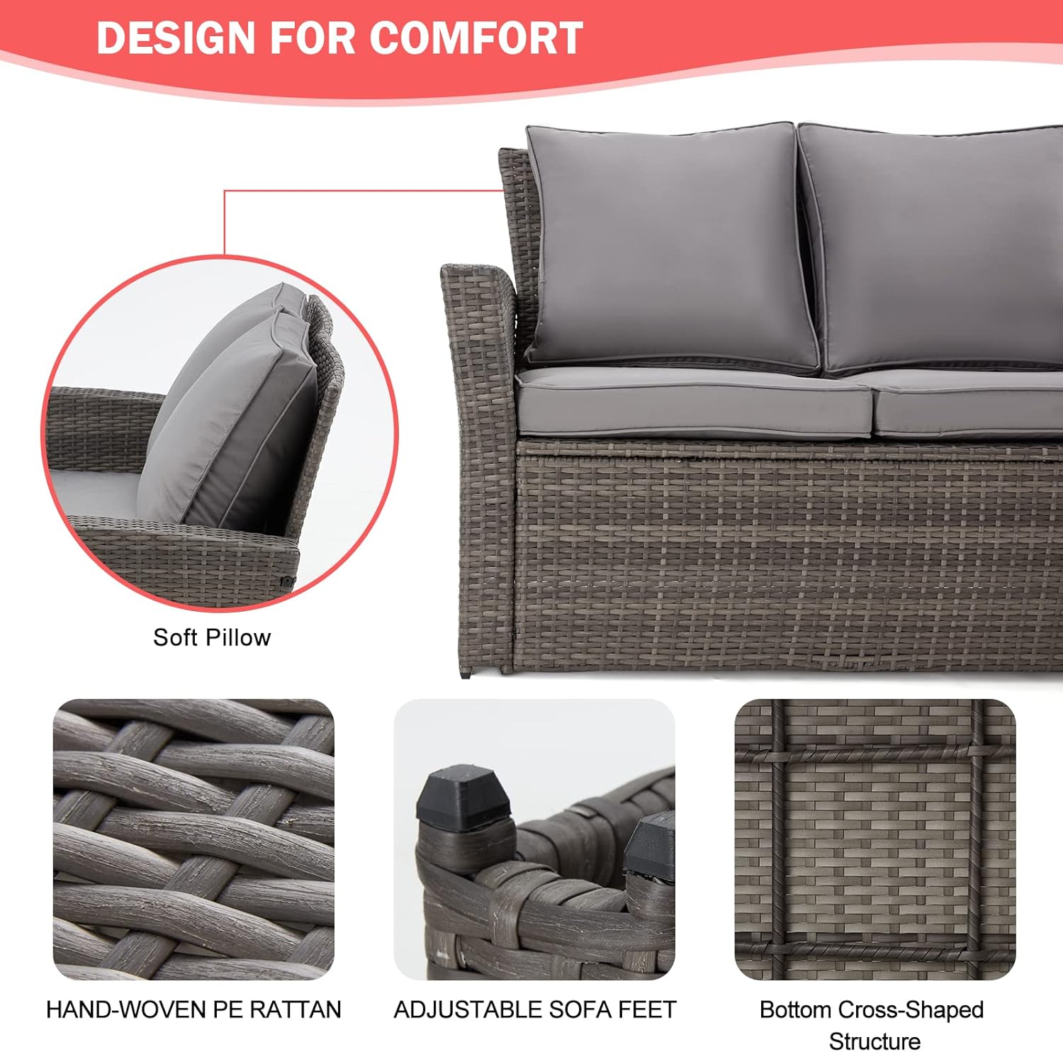 GYUTEI 6 Piece Patio Furniture Set Outdoor Sectional Sofa Conversation Sofa Set with All-Weather Rattan Wicker for Porch Lawn Garden(Grey) Visit The Store - Image 4
