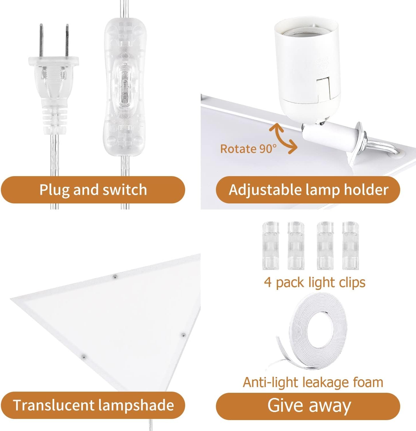 haultop 2 Pack Triangle Corner Lights for Living Room, Modern with Acrylic White Shade, Corner Ceiling Light Plug in Cord, Corner Wall Light for Bedroom, Office, Hallway - Image 4