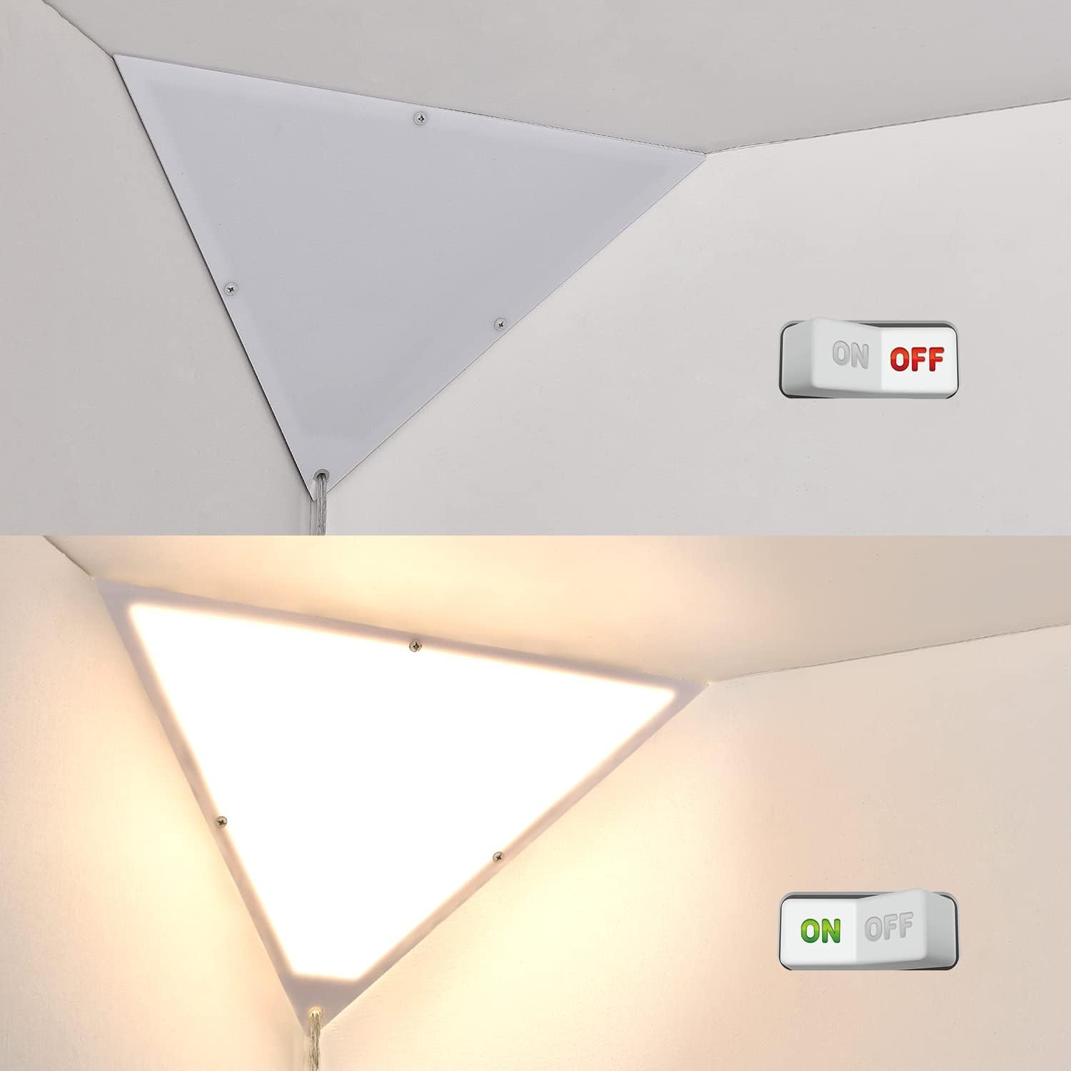 haultop 2 Pack Triangle Corner Lights for Living Room, Modern with Acrylic White Shade, Corner Ceiling Light Plug in Cord, Corner Wall Light for Bedroom, Office, Hallway - Image 2