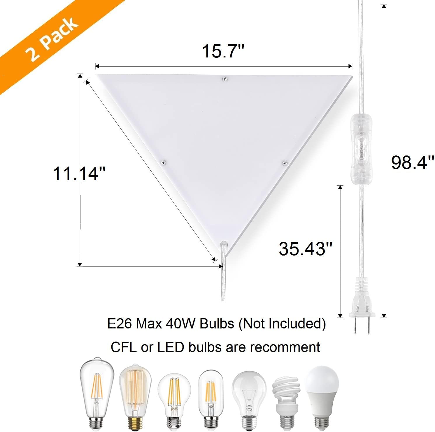 haultop 2 Pack Triangle Corner Lights for Living Room, Modern with Acrylic White Shade, Corner Ceiling Light Plug in Cord, Corner Wall Light for Bedroom, Office, Hallway - Image 5