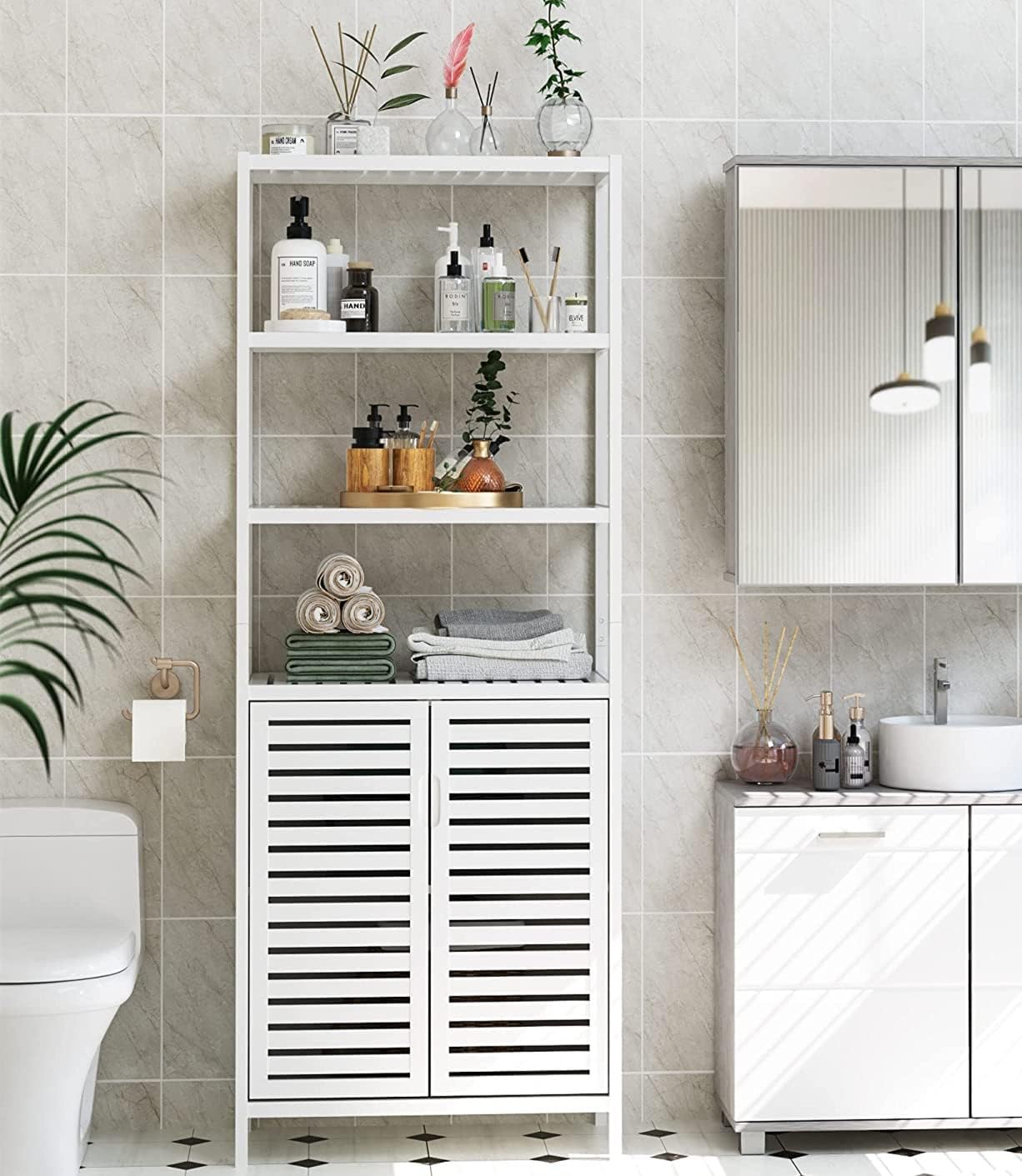 HIFIT Tall Bathroom Storage Cabinet, Bamboo Storage Cabinet with 2 Doors and 3 Tier Shelves, Bathroom Cabinet Freestanding, 67\u201DH Bamboo Tall Cabinet for Bathroom Living Room Kitchen, Nature - Image 6