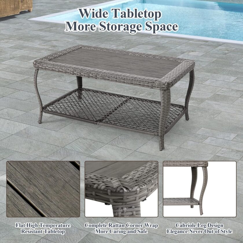 HOMREST Patio Furniture Set 6 Pieces Rattan Outdoor Patio Conversation Sets Sectional Wicker Sofa Chair for Porch Deck with Ottoman Cushions (Grey) - Image 3