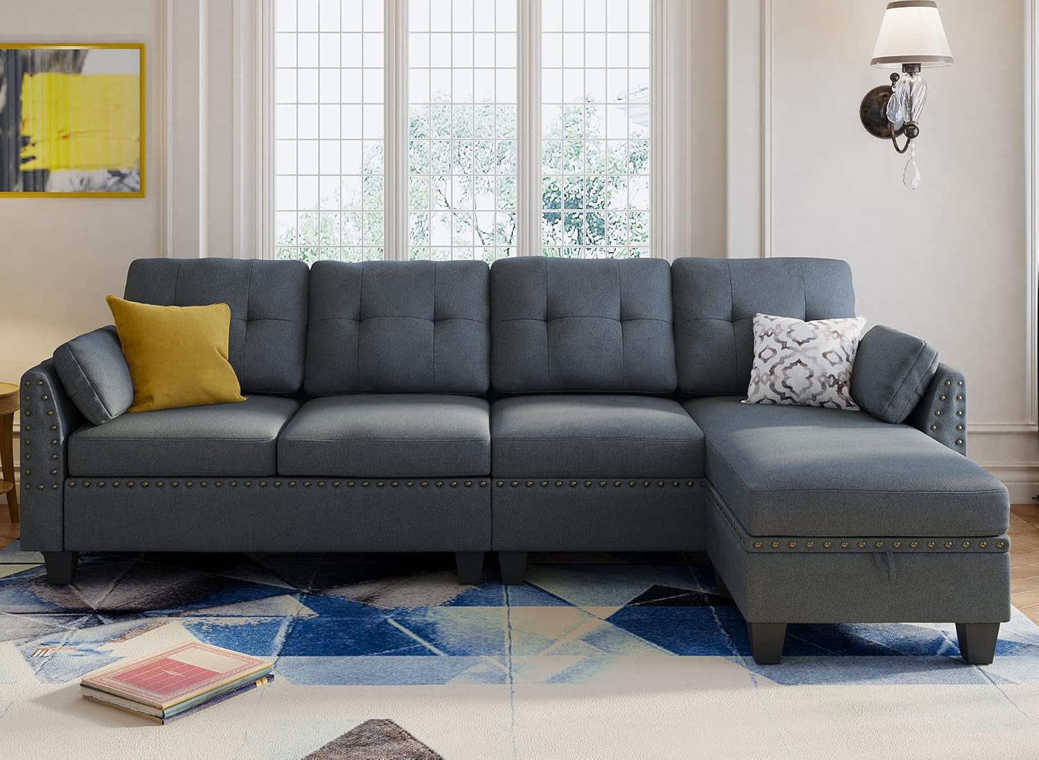 HONBAY Convertible Sectional Sofa L Shaped Couch Reversible Sectional for Small Apartment, Bluish Grey - Image 3