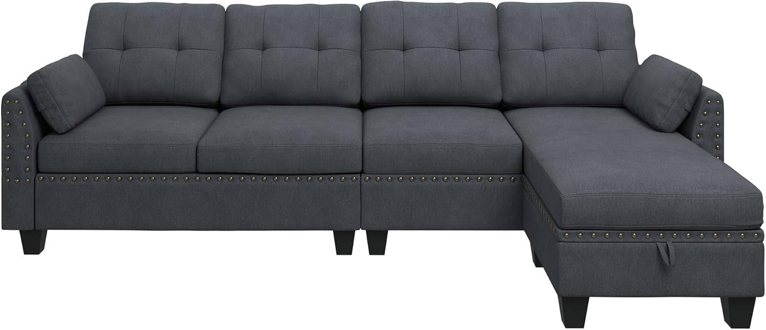 HONBAY Convertible Sectional Sofa L Shaped Couch Reversible Sectional for Small Apartment, Bluish Grey - Image 4