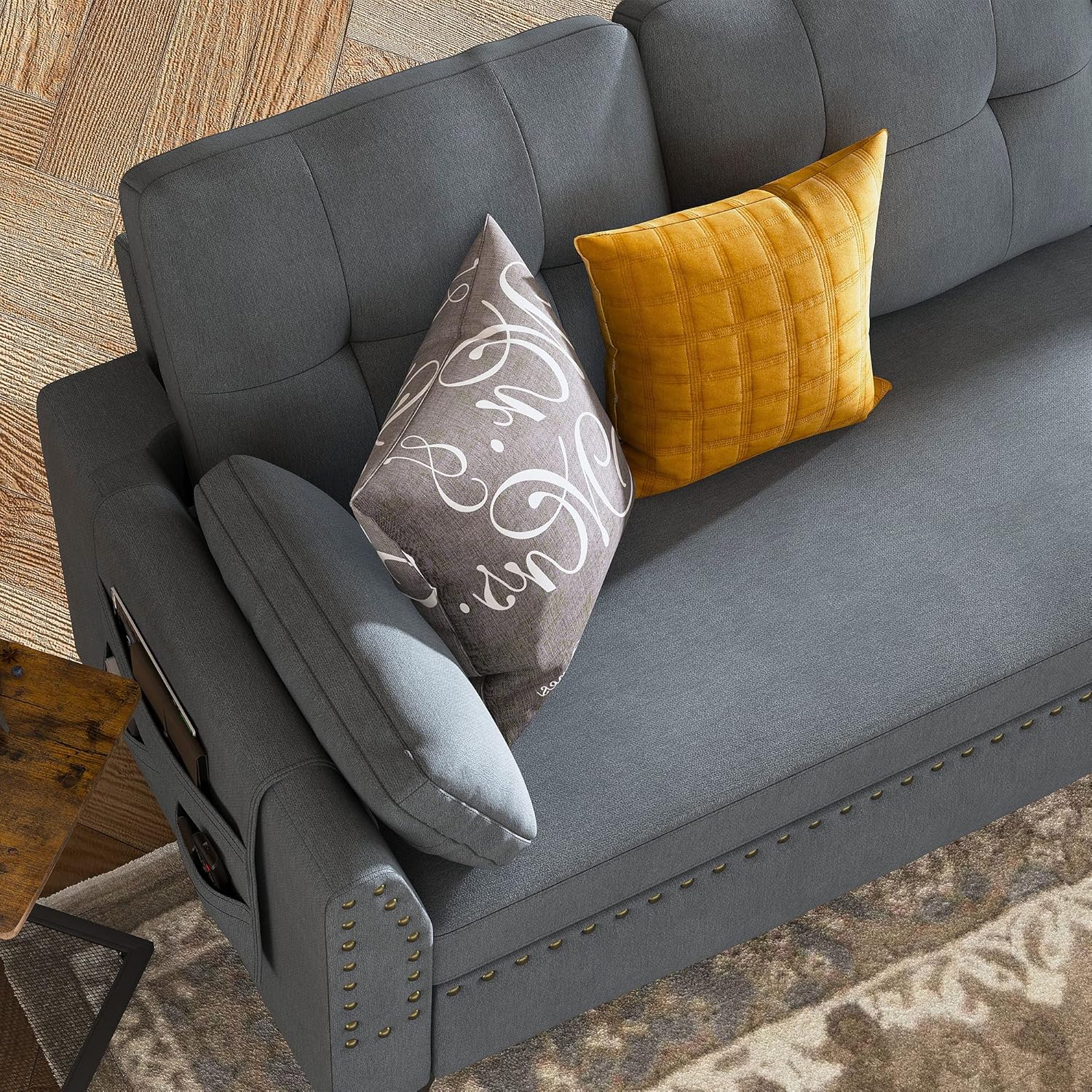 HONBAY Convertible Sectional Sofa L Shaped Couch Reversible Sectional for Small Apartment, Bluish Grey - Image 7