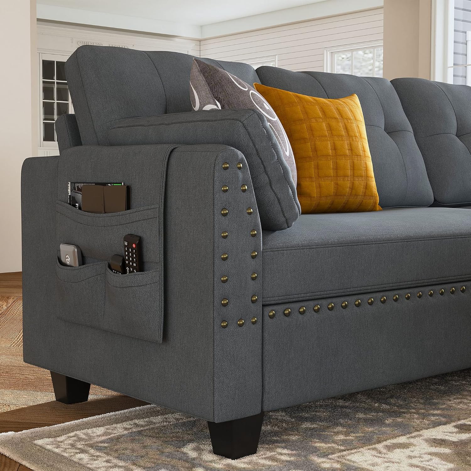 HONBAY Convertible Sectional Sofa L Shaped Couch Reversible Sectional for Small Apartment, Bluish Grey - Image 5