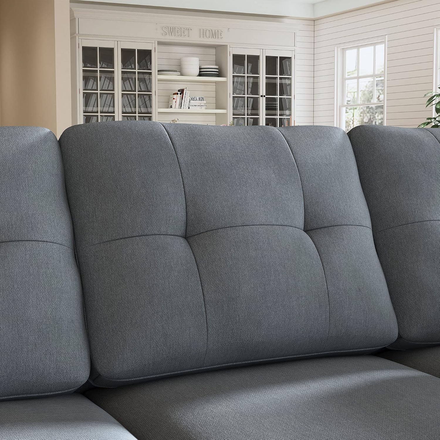 HONBAY Convertible Sectional Sofa L Shaped Couch Reversible Sectional for Small Apartment, Bluish Grey - Image 6