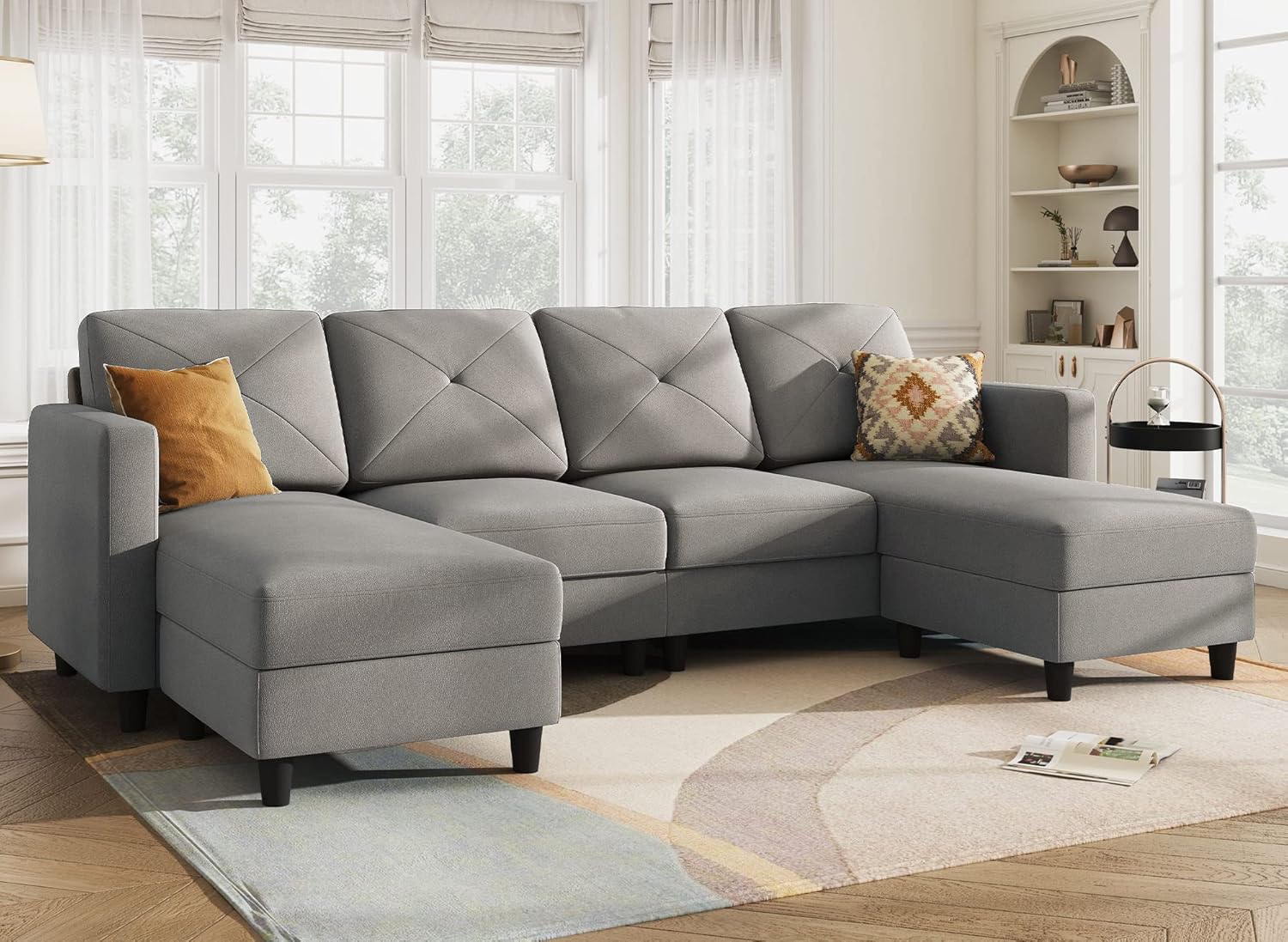 HONBAY Convertible Sectional Sofa U Shaped Couch 4 Seat Sofa with Double Chaises for Living Room, Bluish Grey - Image 10
