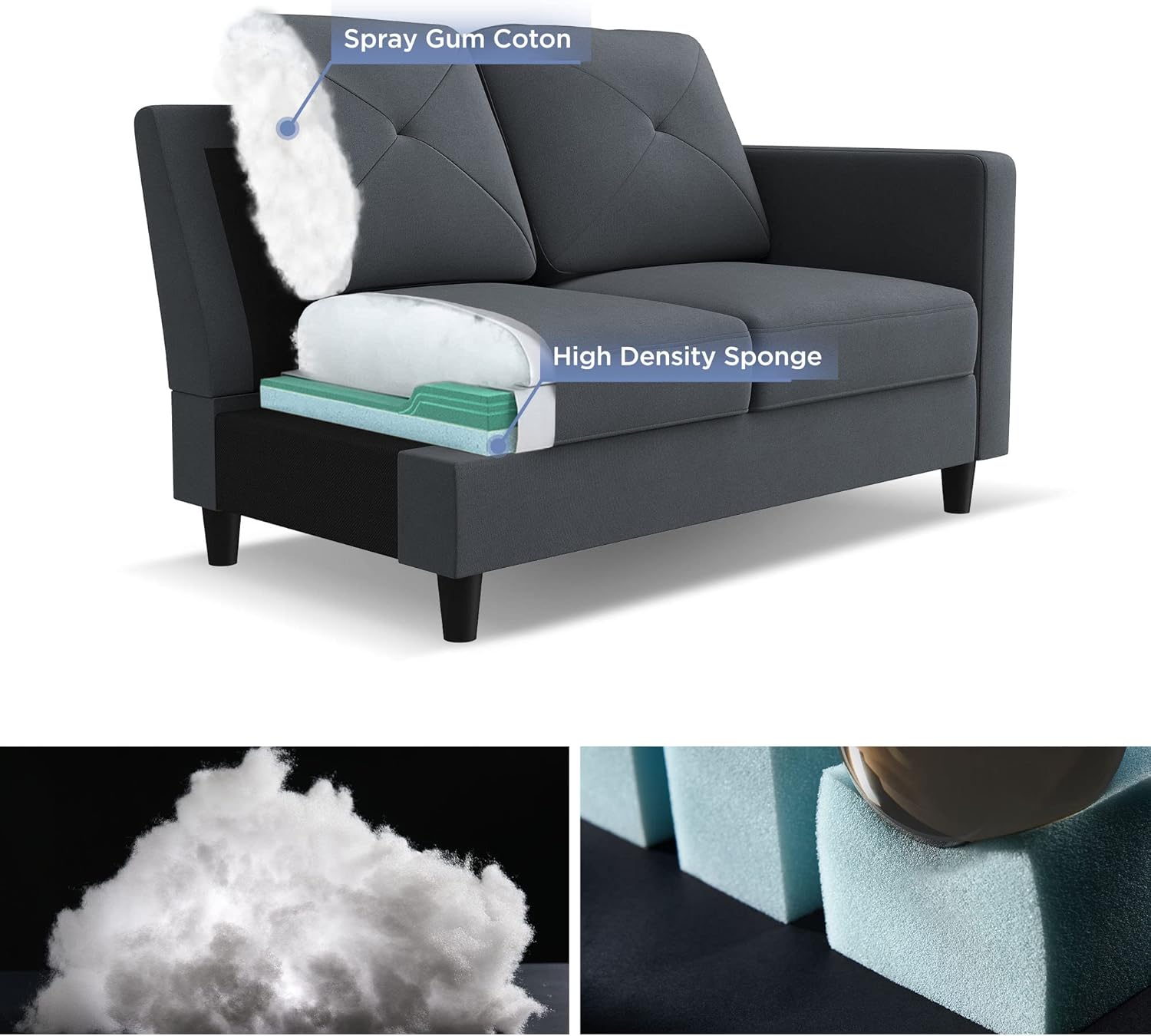 HONBAY Convertible Sectional Sofa U Shaped Couch 4 Seat Sofa with Double Chaises for Living Room, Bluish Grey - Image 6