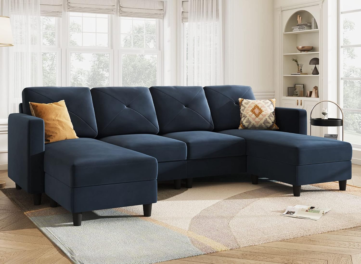HONBAY Convertible Sectional Sofa U Shaped Couch 4 Seat Sofa with Double Chaises for Living Room, Bluish Grey - Image 9