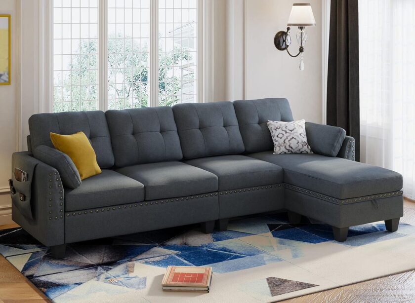 HONBAY Faux Leather Sectional Sofa Couch Reversible L Shaped Couch Sofa 4 Seat Sofa Sectional Couch for Small Apartment - Image 10