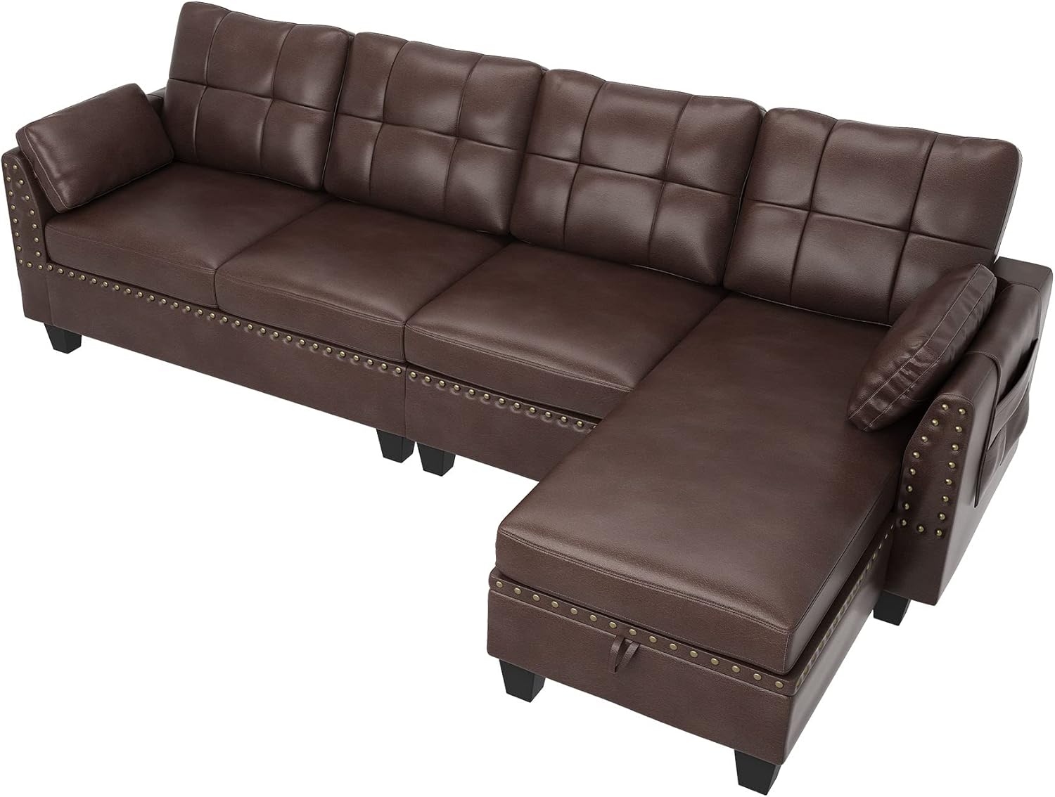 HONBAY Faux Leather Sectional Sofa Couch Reversible L Shaped Couch Sofa 4 Seat Sofa Sectional Couch for Small Apartment - Image 6