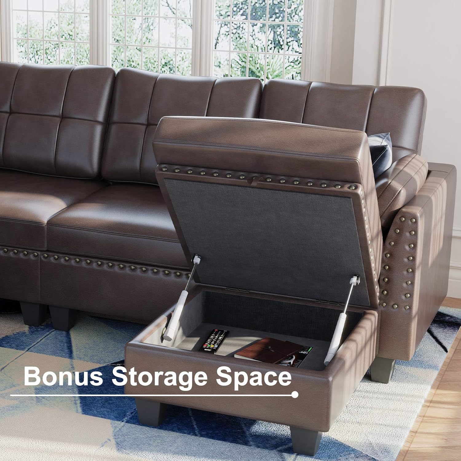 HONBAY Faux Leather Sectional Sofa Couch Reversible L Shaped Couch Sofa 4 Seat Sofa Sectional Couch for Small Apartment - Image 5