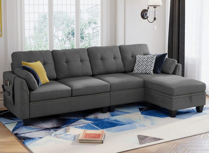 HONBAY Faux Leather Sectional Sofa Couch Reversible L Shaped Couch Sofa 4 Seat Sofa Sectional Couch for Small Apartment - Image 11