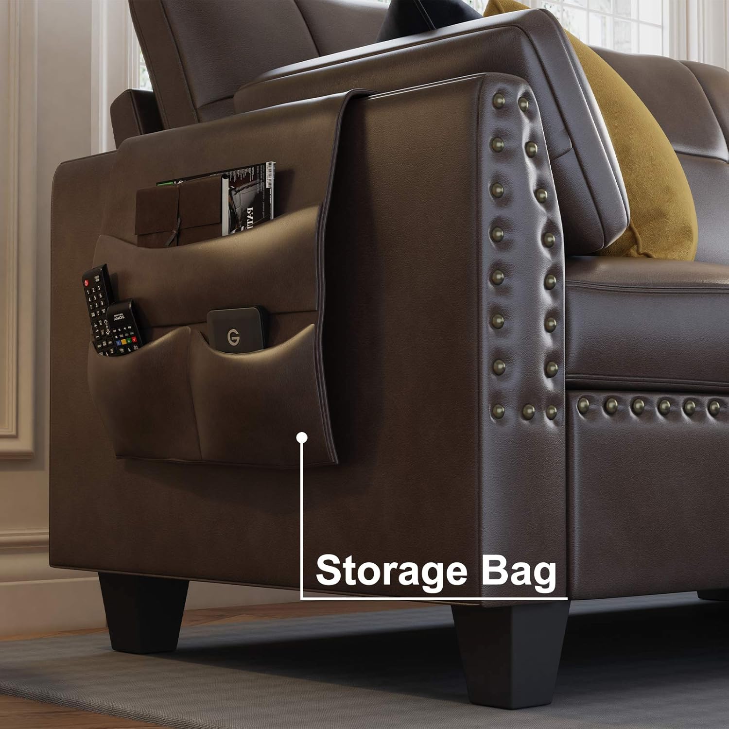 HONBAY Faux Leather Sectional Sofa Couch Reversible L Shaped Couch Sofa 4 Seat Sofa Sectional Couch for Small Apartment - Image 7