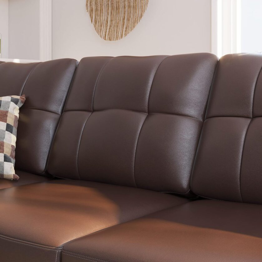 HONBAY Faux Leather Sectional Sofa Couch Reversible L Shaped Couch Sofa 4 Seat Sofa Sectional Couch for Small Apartment - Image 8