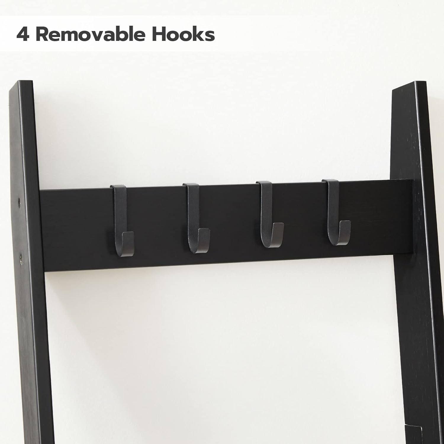 HOOBRO Blanket Ladder, Wall Leaning 5 Ft Blanket Rack, 5 Tier Farmhouse Ladder Shelf, Towel Rack, Decorative Quilt Rack, Removable Hooks, Living Room, Bedroom, Bathroom, Black BB51CJ01 - Image 8