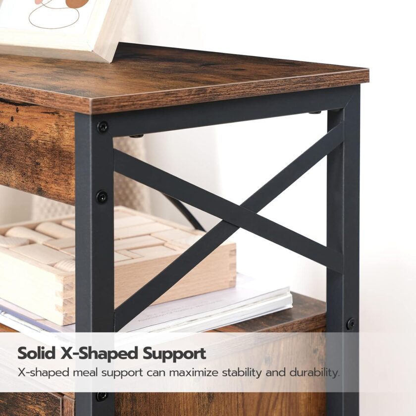 HOOBRO Nightstand with Charging Station, End Table with 2 Drawer, Sofa Side Table with USB Port, Multi-Level Storage Space, for Bedroom, Adjustable Feet, Stable, Rustic Brown and Black BF138UBZ01 - Image 7