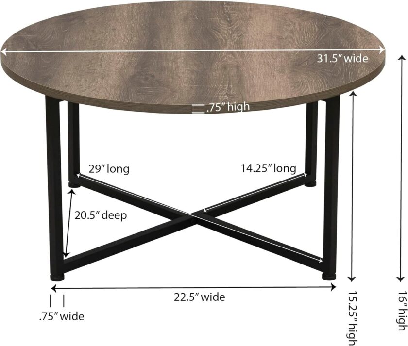 Household Essentials Jamestown Round Coffee Table Ashwood Rustic Wood Grain and Black Metal, 31.5 x 31.5 - Image 11