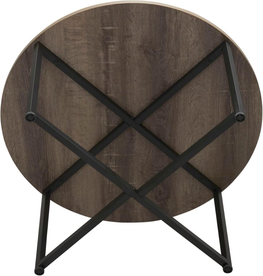 Household Essentials Jamestown Round Coffee Table Ashwood Rustic Wood Grain and Black Metal, 31.5 x 31.5 - Image 9