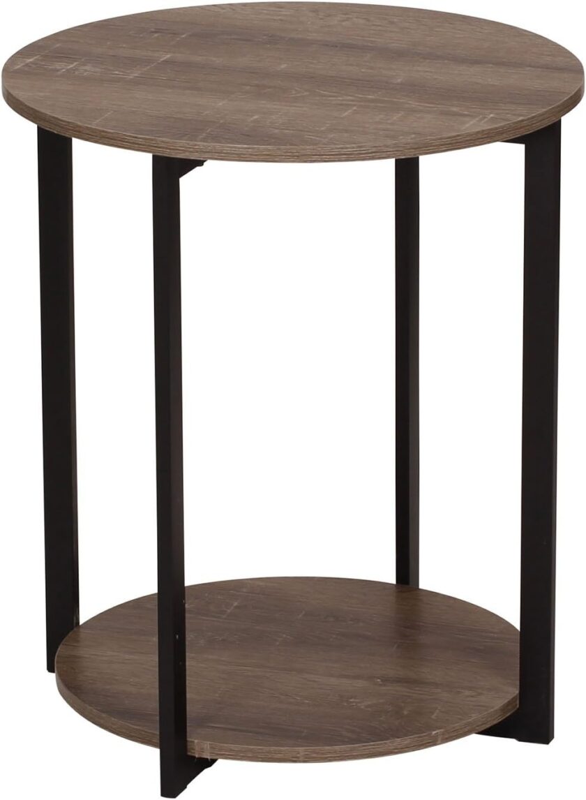 Household Essentials Jamestown Round Coffee Table Ashwood Rustic Wood Grain and Black Metal, 31.5 x 31.5 - Image 19