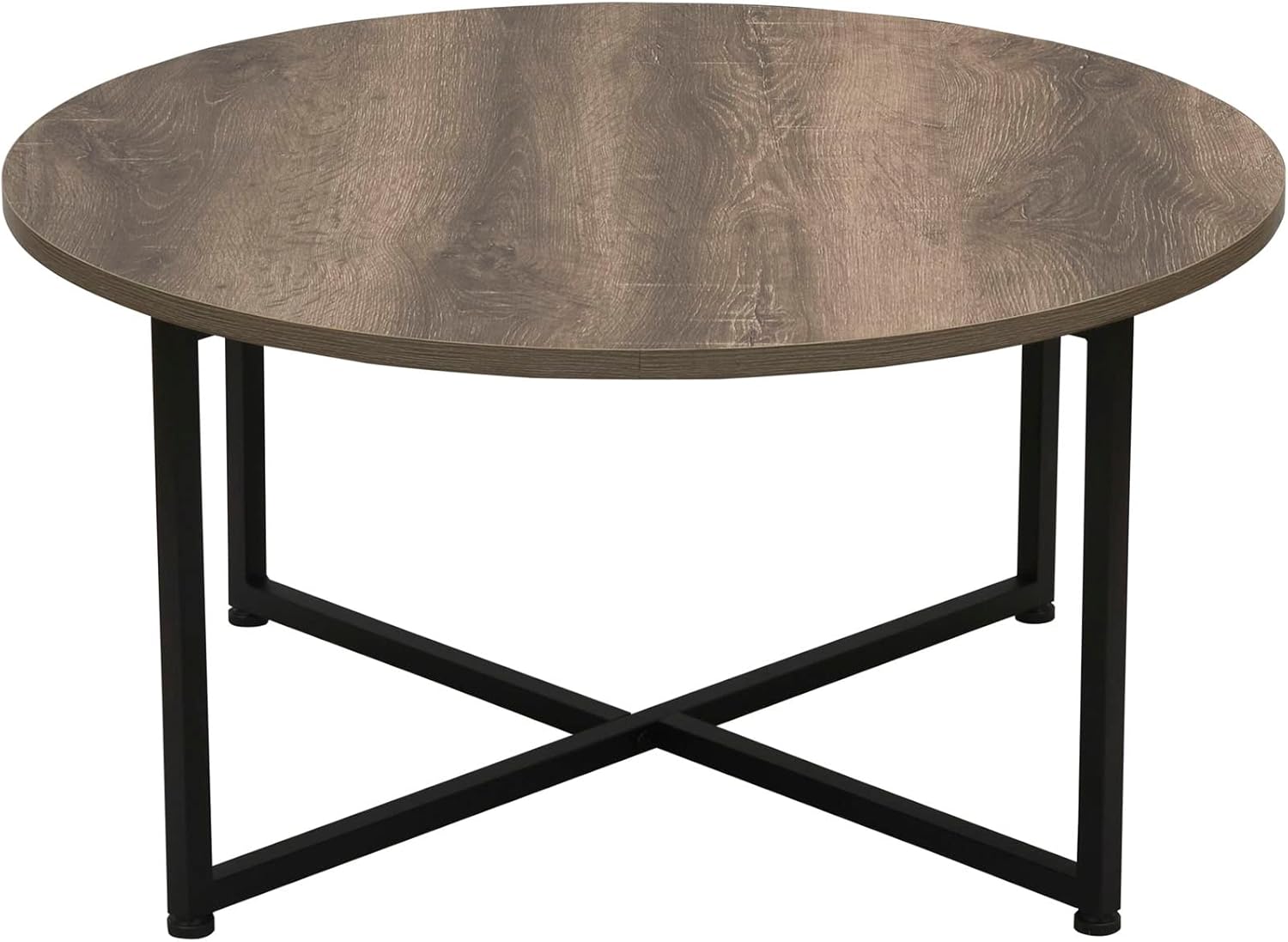 Household Essentials Jamestown Round Coffee Table Ashwood Rustic Wood Grain and Black Metal, 31.5 x 31.5 - Image 8