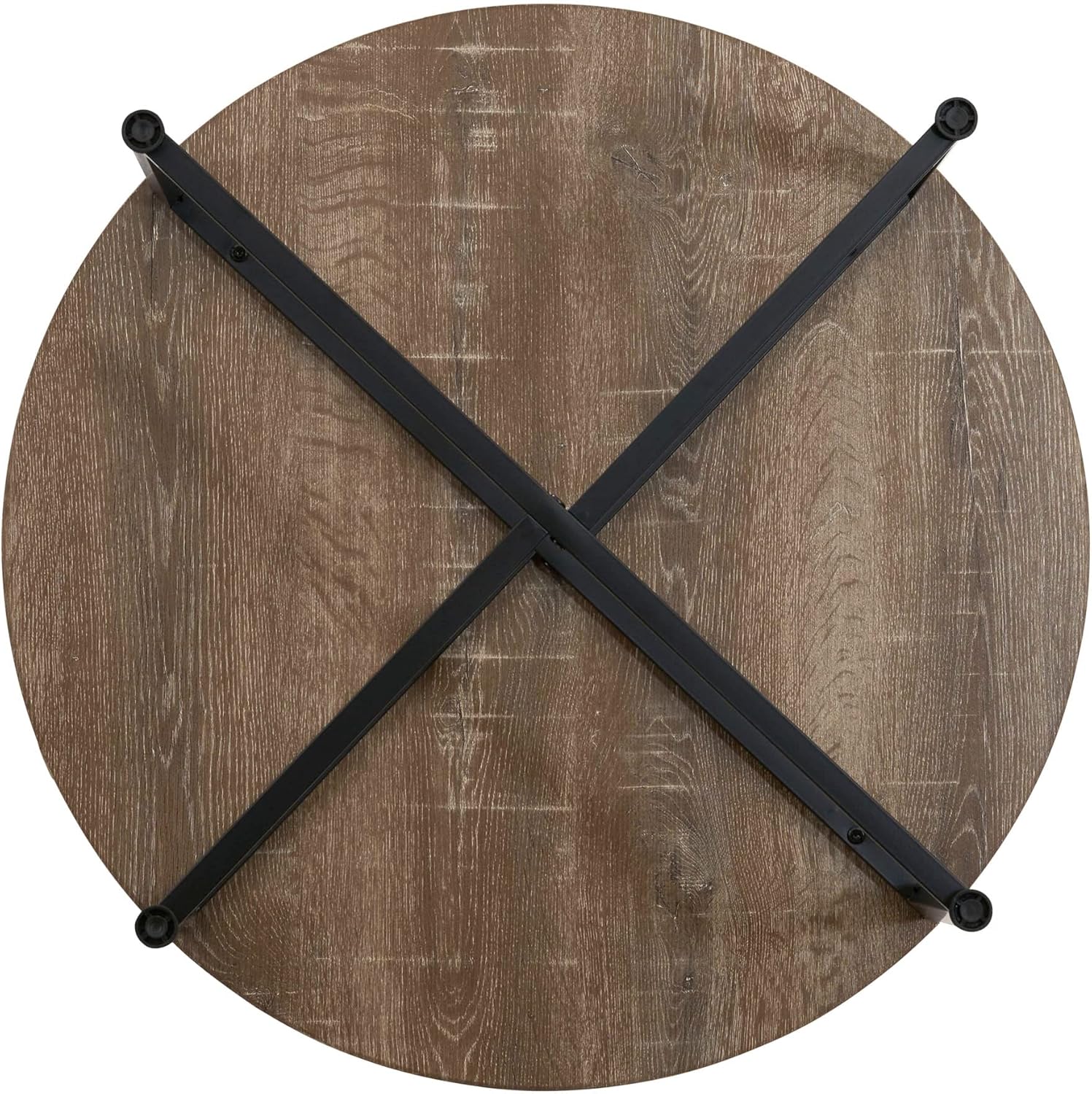 Household Essentials Jamestown Round Coffee Table Ashwood Rustic Wood Grain and Black Metal, 31.5 x 31.5 - Image 10