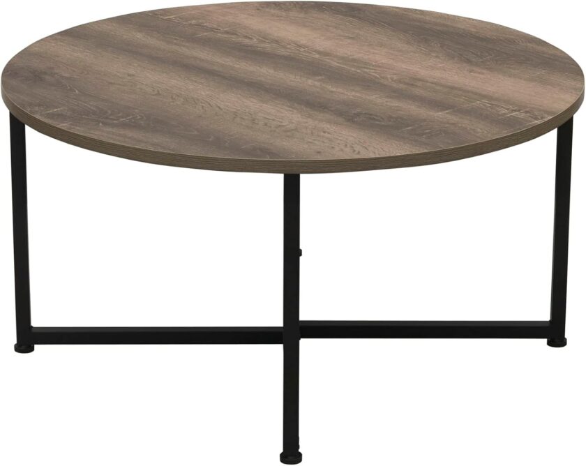 Household Essentials Jamestown Round Coffee Table Ashwood Rustic Wood Grain and Black Metal, 31.5 x 31.5 - Image 7