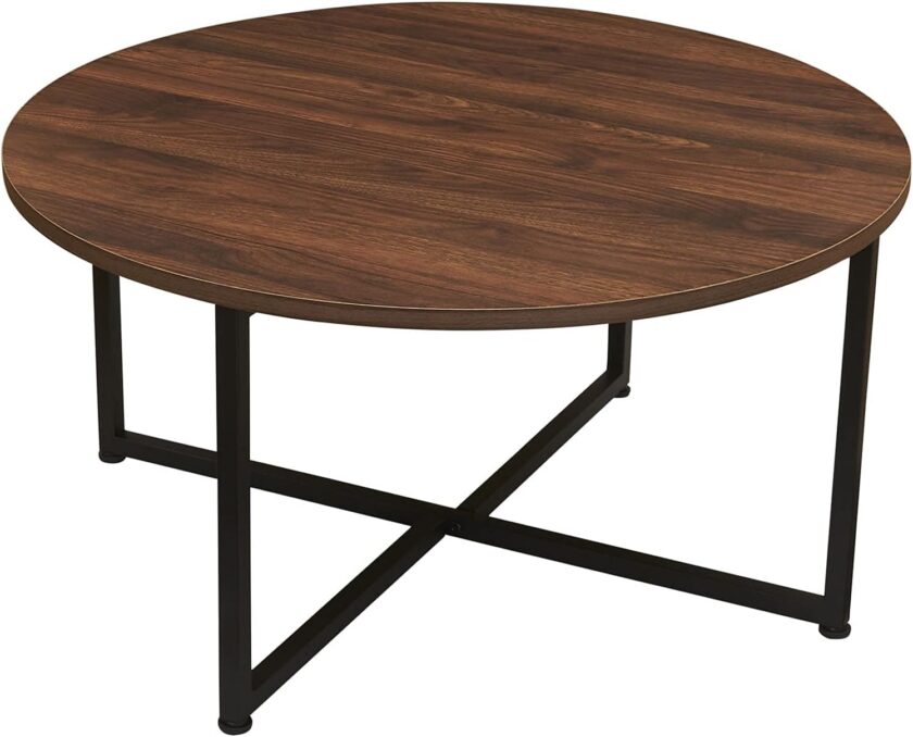 Household Essentials Jamestown Round Coffee Table Ashwood Rustic Wood Grain and Black Metal, 31.5 x 31.5 - Image 88