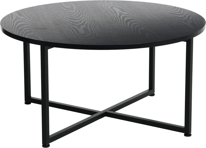 Household Essentials Jamestown Round Coffee Table Ashwood Rustic Wood Grain and Black Metal, 31.5 x 31.5 - Image 12