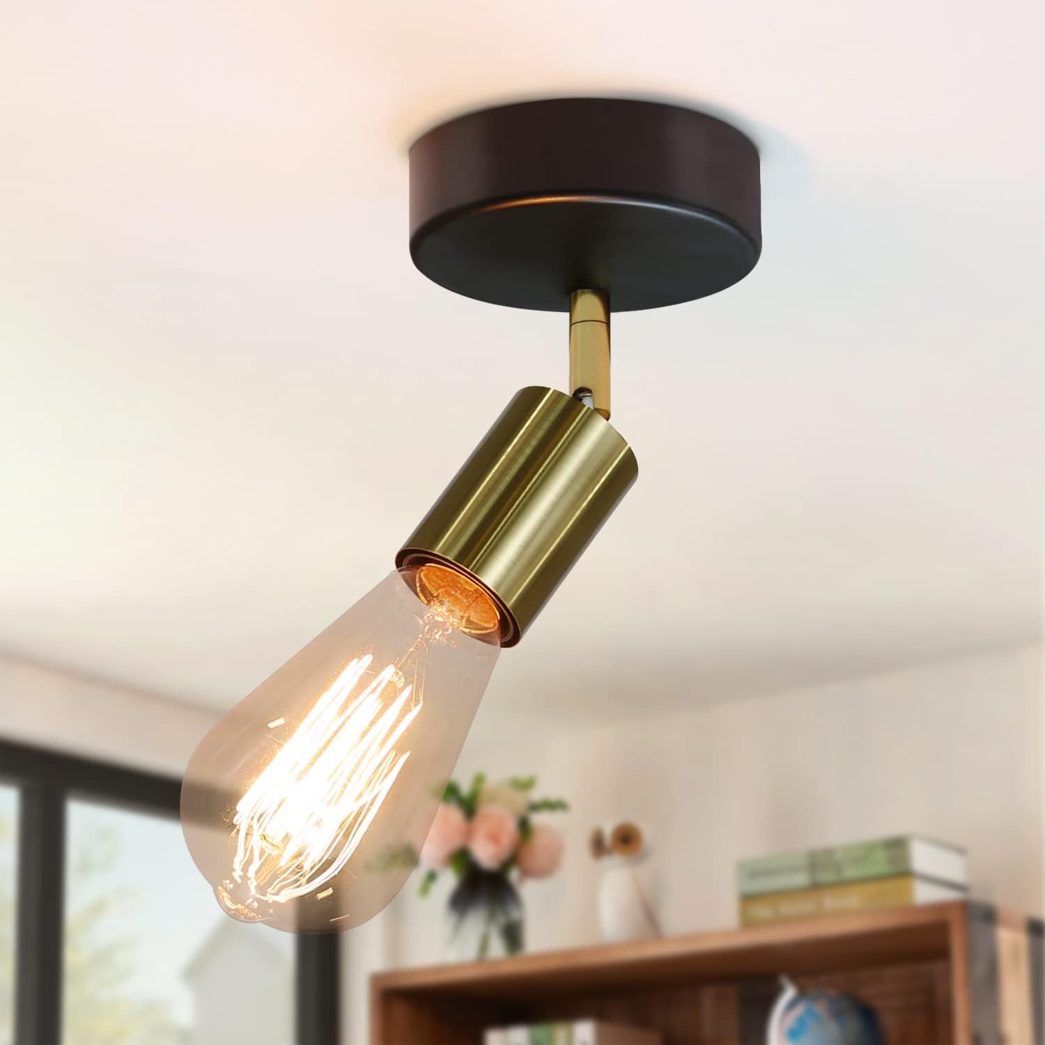 Hurrah Track Lighting Fixture Kit 6-Lights - Black Flexibly Foldable Ceiling Spotlight Modern Semi Flush Mount Ceiling Light for Rustic Industrial Dinging Room Living Room Bedroom Hallway - E26 Base - Image 14