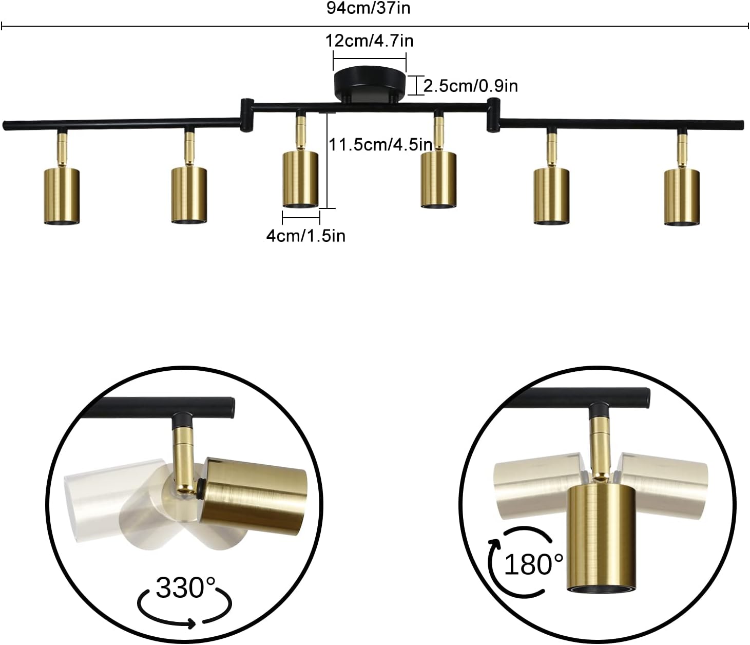 Hurrah Track Lighting Fixture Kit 6-Lights - Black Flexibly Foldable Ceiling Spotlight Modern Semi Flush Mount Ceiling Light for Rustic Industrial Dinging Room Living Room Bedroom Hallway - E26 Base - Image 5