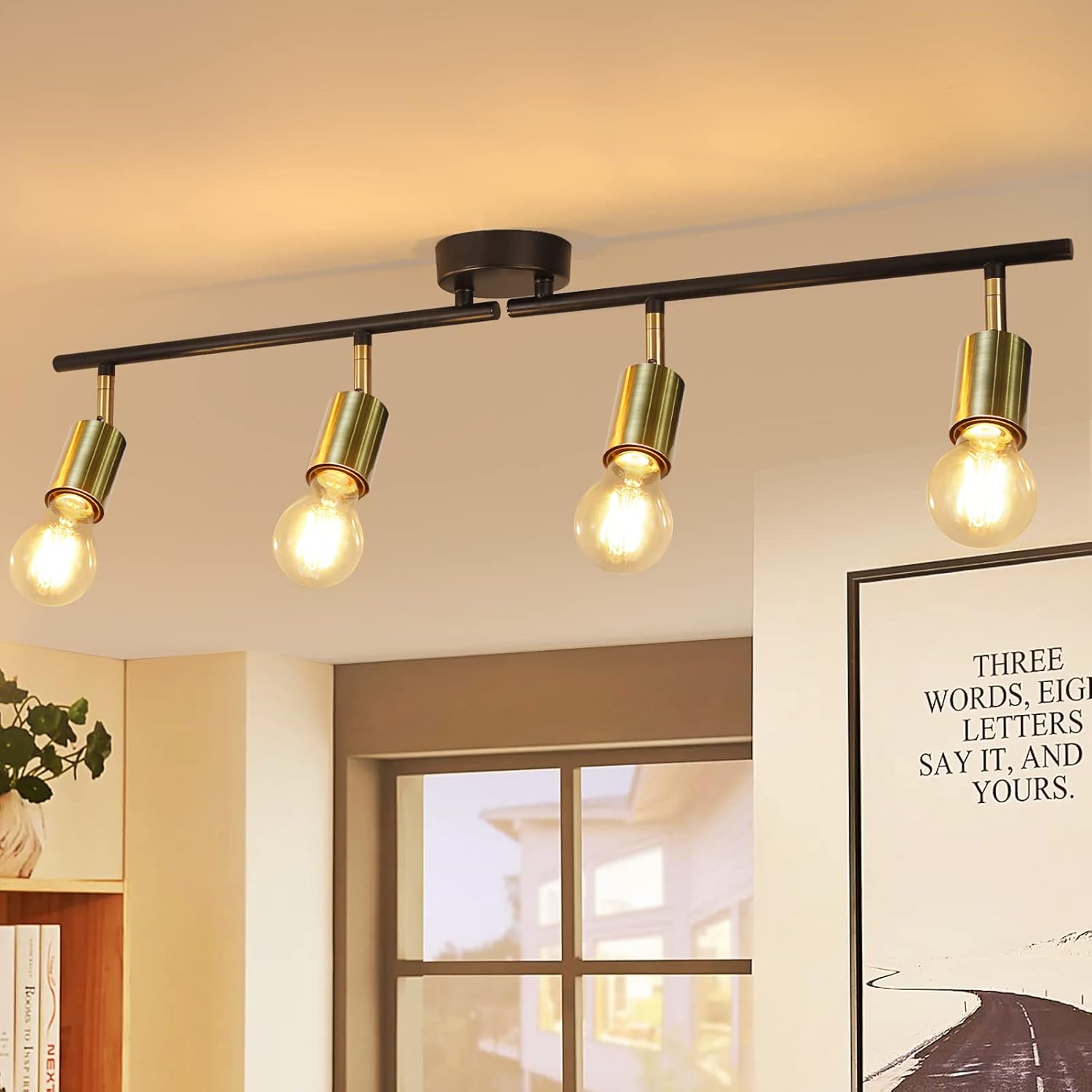 Hurrah Track Lighting Fixture Kit 6-Lights - Black Flexibly Foldable Ceiling Spotlight Modern Semi Flush Mount Ceiling Light for Rustic Industrial Dinging Room Living Room Bedroom Hallway - E26 Base - Image 15