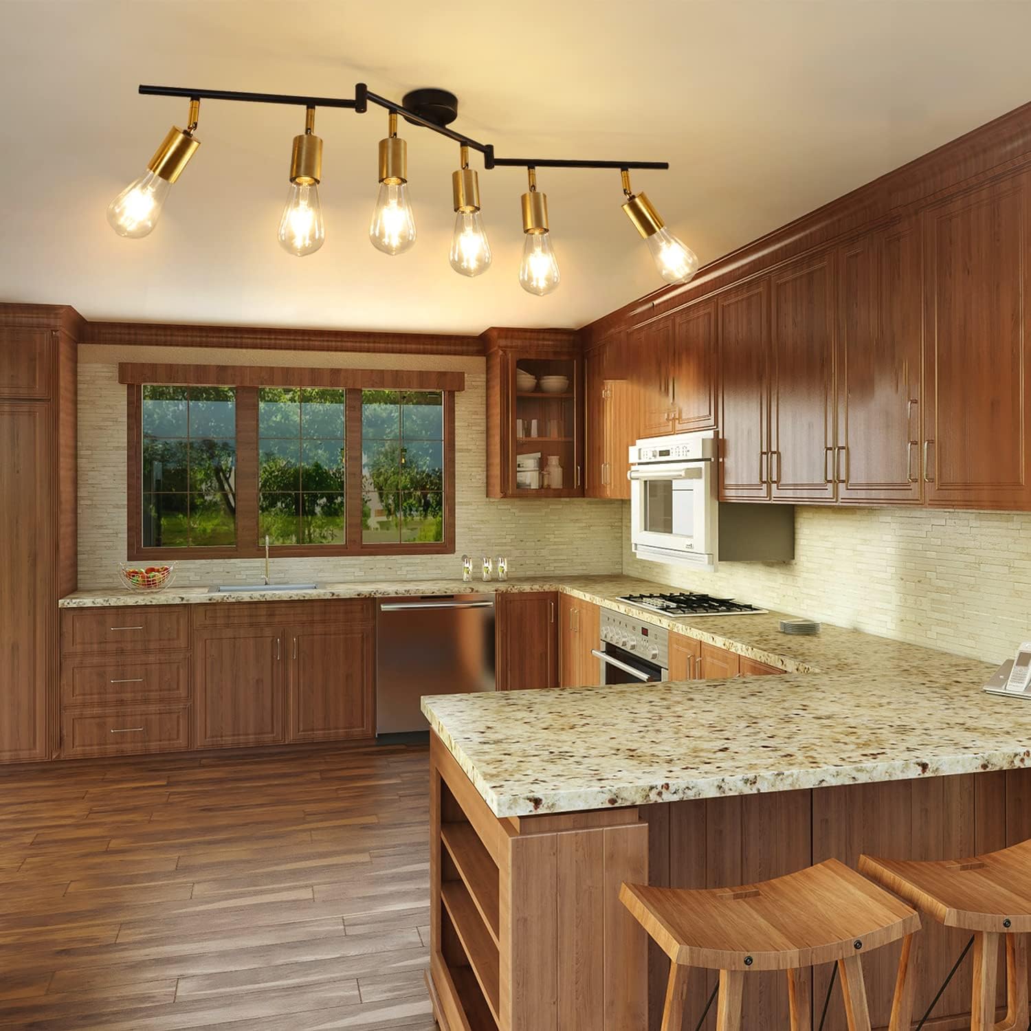 Hurrah Track Lighting Fixture Kit 6-Lights - Black Flexibly Foldable Ceiling Spotlight Modern Semi Flush Mount Ceiling Light for Rustic Industrial Dinging Room Living Room Bedroom Hallway - E26 Base - Image 4