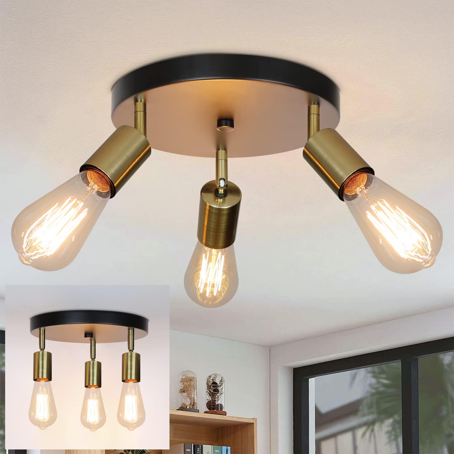 Hurrah Track Lighting Fixture Kit 6-Lights - Black Flexibly Foldable Ceiling Spotlight Modern Semi Flush Mount Ceiling Light for Rustic Industrial Dinging Room Living Room Bedroom Hallway - E26 Base - Image 13