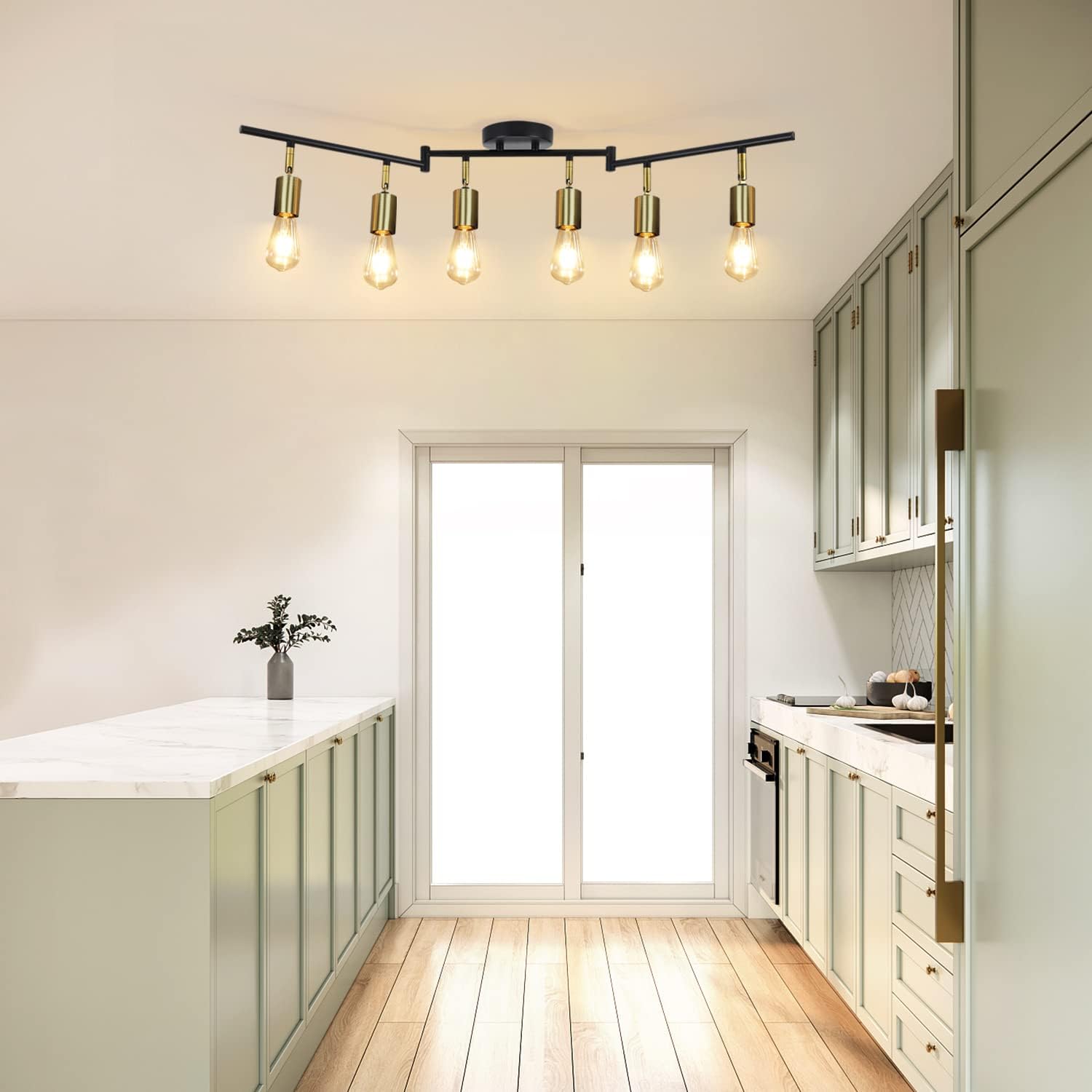 Hurrah Track Lighting Fixture Kit 6-Lights - Black Flexibly Foldable Ceiling Spotlight Modern Semi Flush Mount Ceiling Light for Rustic Industrial Dinging Room Living Room Bedroom Hallway - E26 Base - Image 2