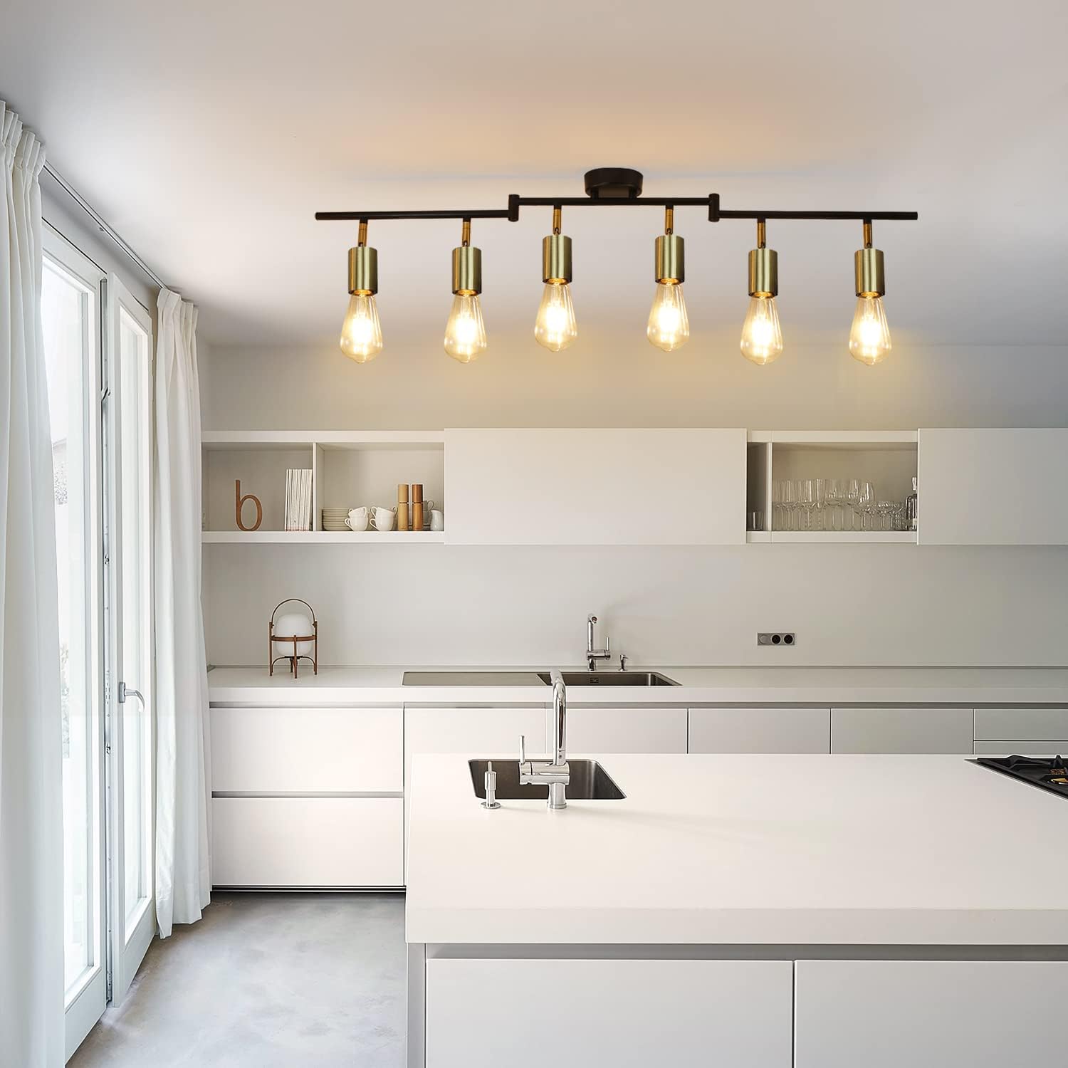 Hurrah Track Lighting Fixture Kit 6-Lights - Black Flexibly Foldable Ceiling Spotlight Modern Semi Flush Mount Ceiling Light for Rustic Industrial Dinging Room Living Room Bedroom Hallway - E26 Base - Image 7