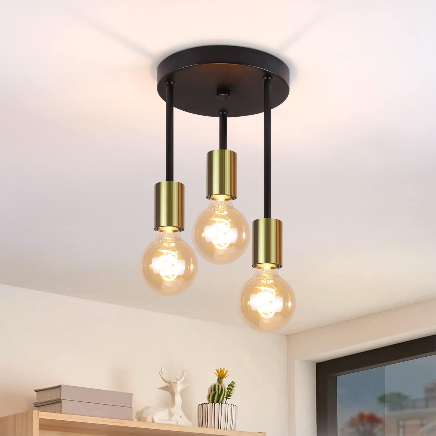 Hurrah Track Lighting Fixture Kit 6-Lights - Black Flexibly Foldable Ceiling Spotlight Modern Semi Flush Mount Ceiling Light for Rustic Industrial Dinging Room Living Room Bedroom Hallway - E26 Base - Image 9