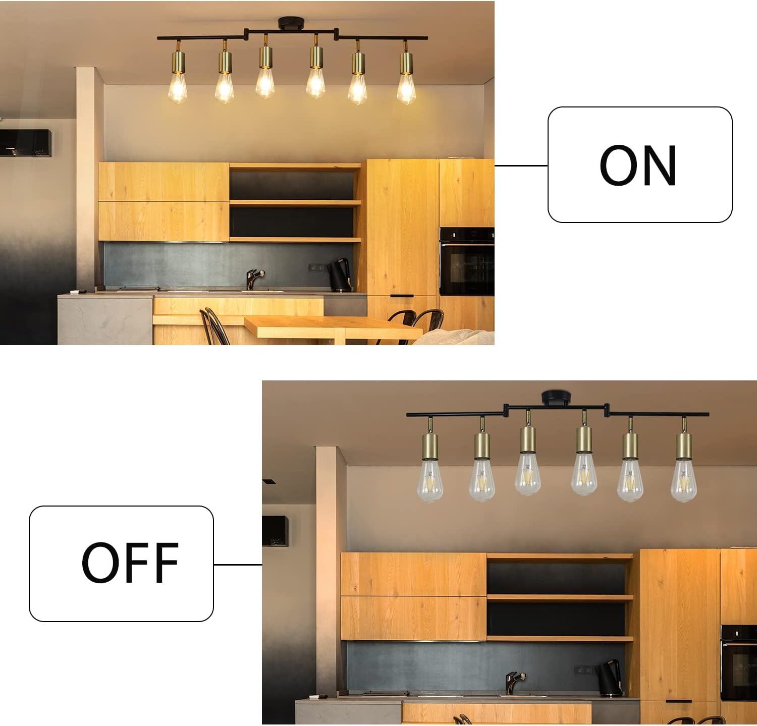 Hurrah Track Lighting Fixture Kit 6-Lights - Black Flexibly Foldable Ceiling Spotlight Modern Semi Flush Mount Ceiling Light for Rustic Industrial Dinging Room Living Room Bedroom Hallway - E26 Base - Image 8