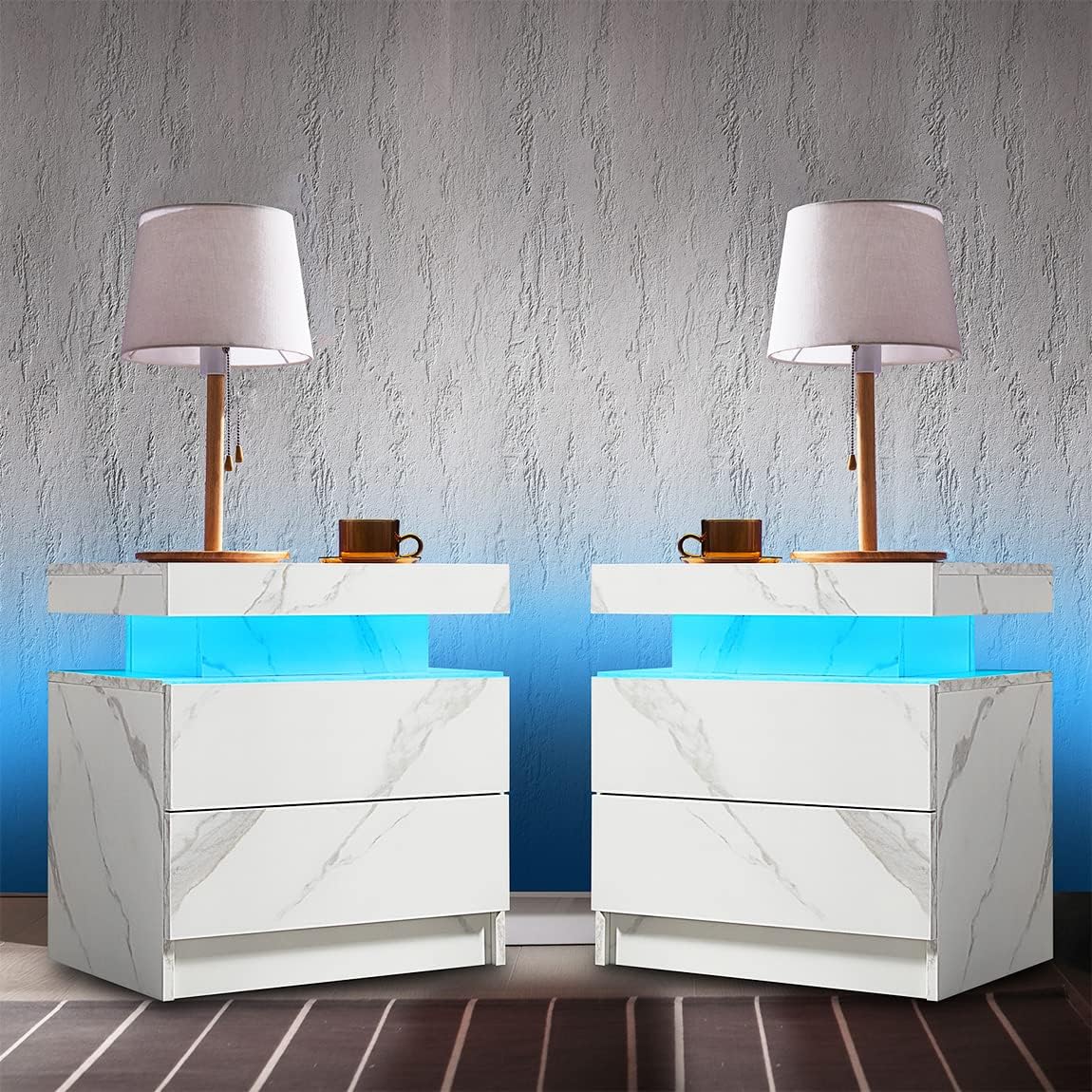 i-aplus Nightstand Set of 2 LED Nightstand with 2 Drawers, Bedside Table with Drawers for Bedroom Furniture, Side Bed Table with LED Light, White\u2026 - Image 11