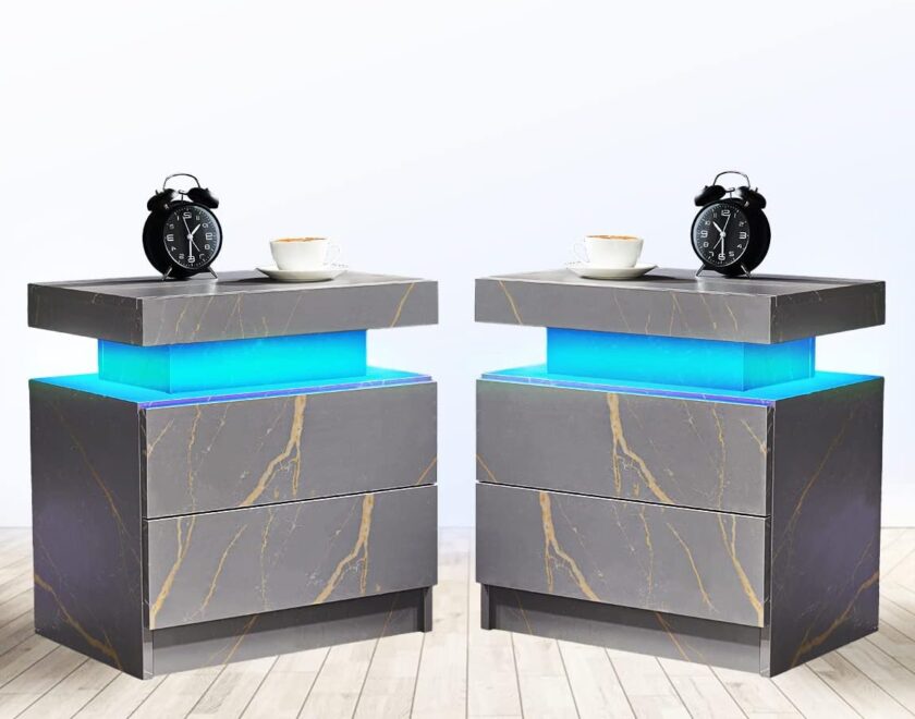 i-aplus Nightstand Set of 2 LED Nightstand with 2 Drawers, Bedside Table with Drawers for Bedroom Furniture, Side Bed Table with LED Light, White\u2026 - Image 6