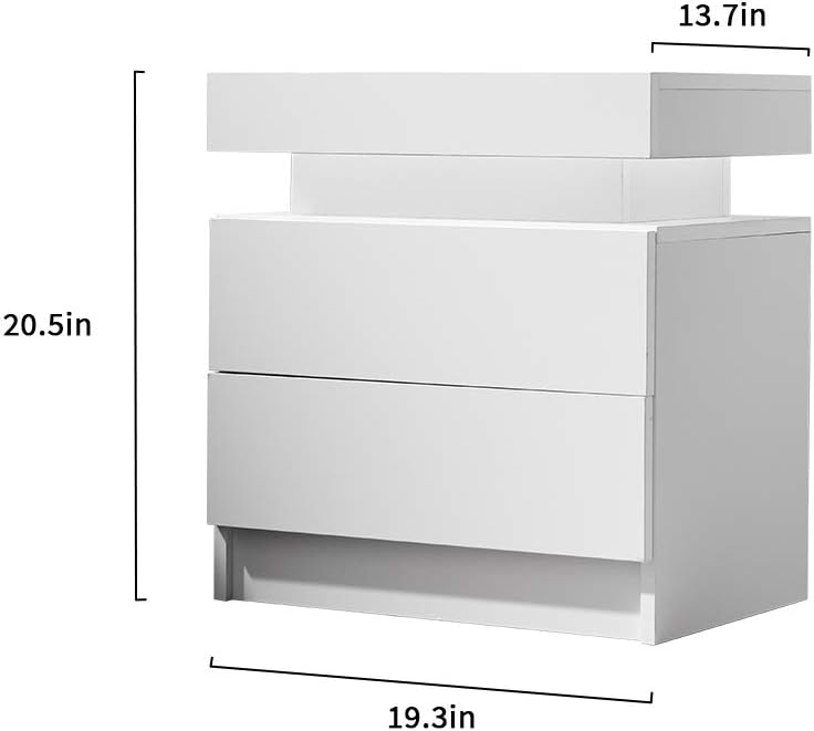 i-aplus Nightstand Set of 2 LED Nightstand with 2 Drawers, Bedside Table with Drawers for Bedroom Furniture, Side Bed Table with LED Light, White\u2026 - Image 2