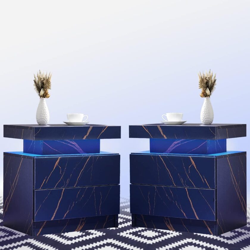 i-aplus Nightstand Set of 2 LED Nightstand with 2 Drawers, Bedside Table with Drawers for Bedroom Furniture, Side Bed Table with LED Light, White\u2026 - Image 8