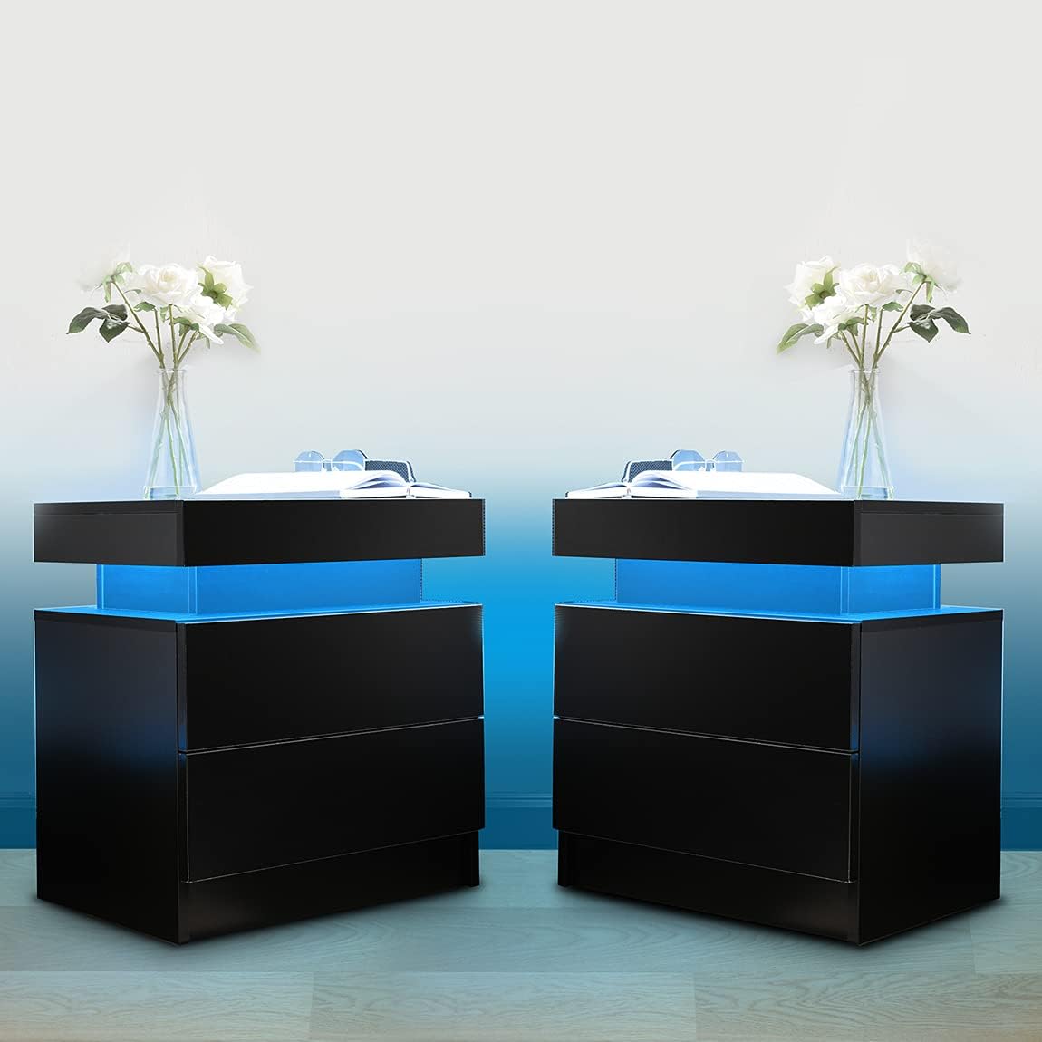 i-aplus Nightstand Set of 2 LED Nightstand with 2 Drawers, Bedside Table with Drawers for Bedroom Furniture, Side Bed Table with LED Light, White\u2026 - Image 9