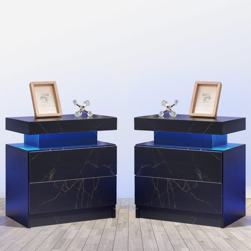 i-aplus Nightstand Set of 2 LED Nightstand with 2 Drawers, Bedside Table with Drawers for Bedroom Furniture, Side Bed Table with LED Light, White\u2026 - Image 7